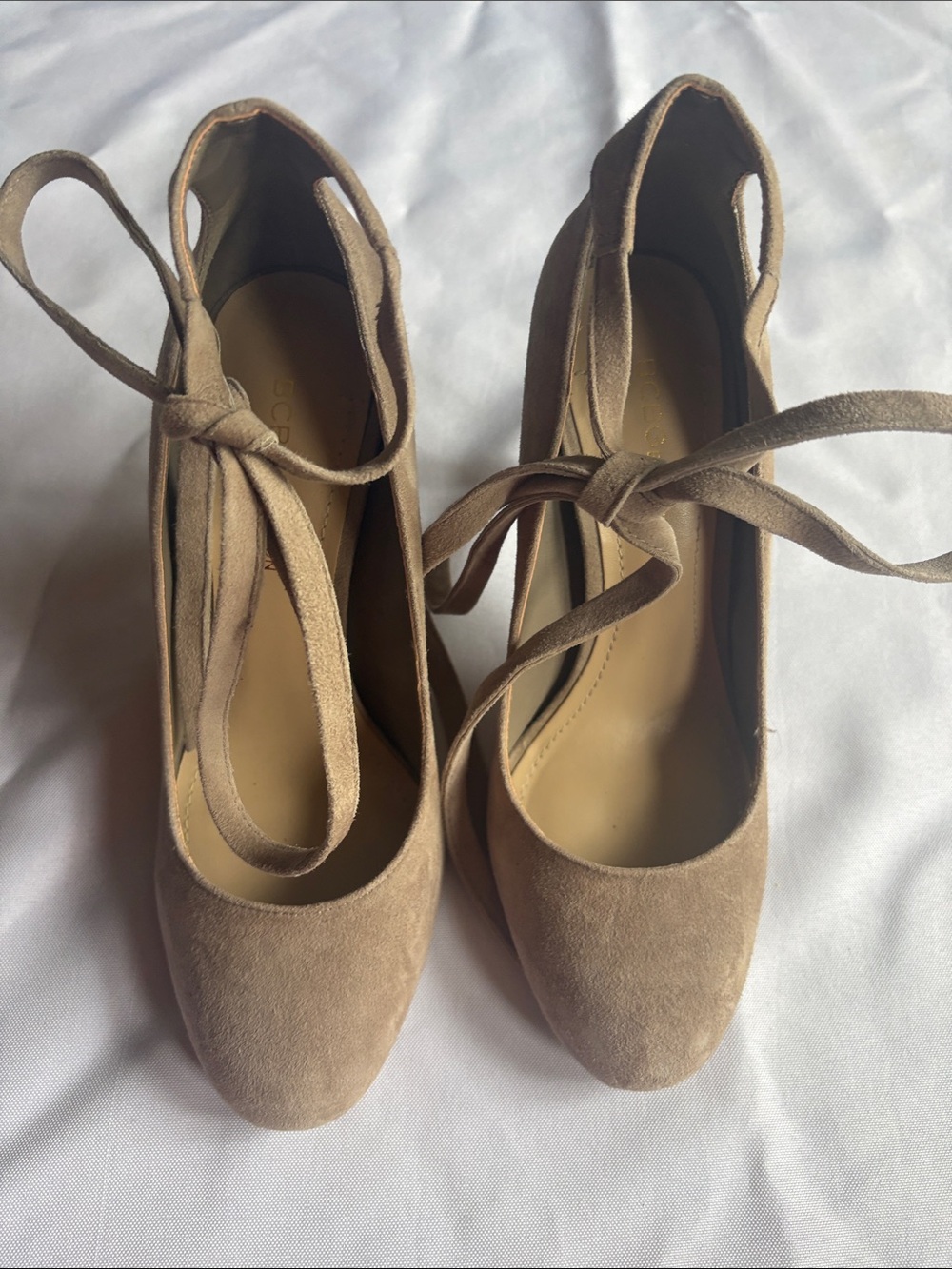 BCBGeneration Suede Tie-Ankle Pumps in Tan